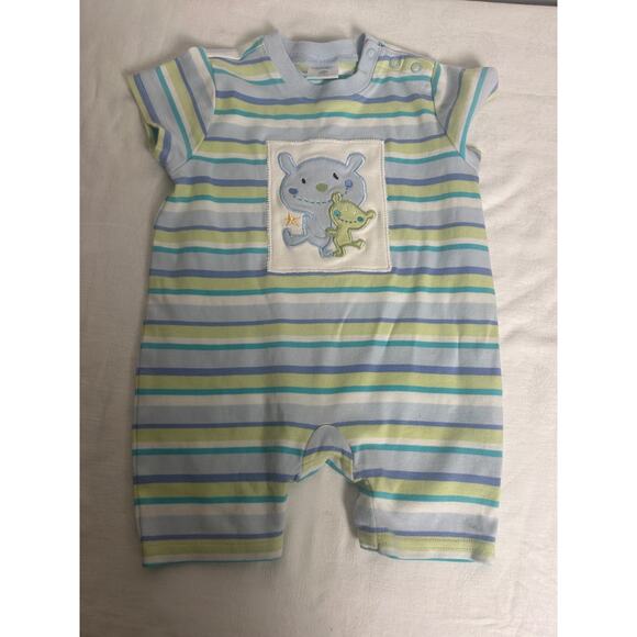 Hanna Andersson Blue Green Monsters Button Up Romper EUC Boys Size 90 /2T - Picture 1 of 5
